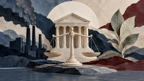 Illustration générée par IA : justice, combustibles fossiles et responsabilité pour les dommages climatiques urbains